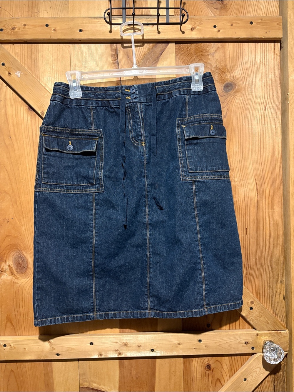 Van Heusen Dark Blue Denim Midi Skirt with Cargo Pockets